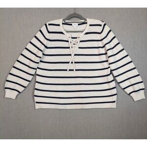Old Navy L Striped Laced Ribbed Sweater Coastal Grannycore Nautical Preppy Top